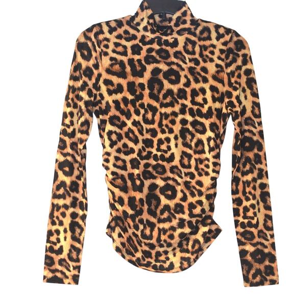 GUESS Marciano Women's Leopard Print Long Sleeve "Giselle" Top in Black & Brown - Picture 2 of 4